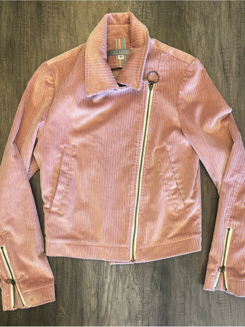 Corduroy Asymmetrical Zip Bomber Jacket in Blush Pink by Market & Spruce